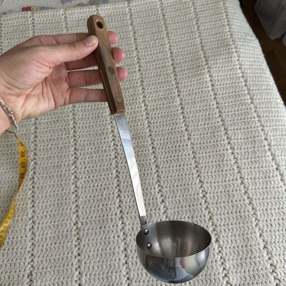 Vintage Robinson Knife Co Soup Ladle Stainless Wood Handle Made in USA 11”
